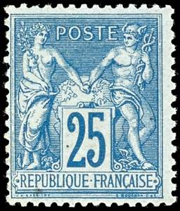 Frankreich 1876, 25 C. blau auf bläulich, ... 