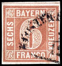 Bayern 6 Kr. braun, Type I, mit Abart ... 