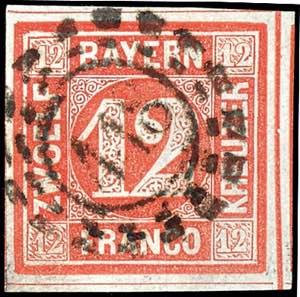 Bayern 12 Kr. rot, zentrisch gestempelt oMR ... 