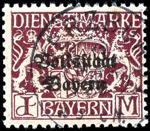 Bavaria Official Stamps 1 Mark dark brownish ... 