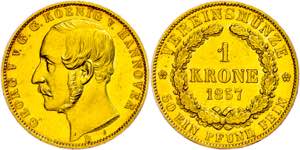 Hanover 1 crown, Gold, 1857, Georg V., PPCs ... 