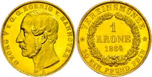 Hanover 1 crown, Gold, 1864, Georg V., PPCs ... 