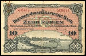 German Colonies/P.Os 10 Rupee Bill the ... 