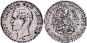 Bavaria 2 Mark, 1888, Otto, small Kr. ... 