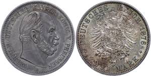 Prussia 2 Mark, 1876, A, Wilhelm I., strong ... 