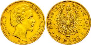 Bavaria 10 Mark, 1879, Ludwig II., small ... 