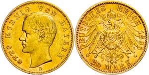 Bayern 20 Mark, 1895, Otto, kl. Rf., ss+. J. ... 