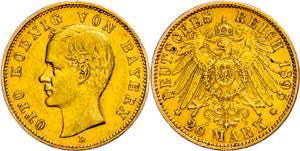 Bayern 20 Mark, 1895, Otto, kl. Rf., ss. J. ... 
