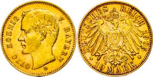 Bayern 10 Mark, 1905, Otto, Randfehler, ss. ... 