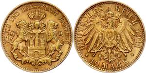 Hamburg 10 Mark, 1911, winz. Rf., vz, J. ... 