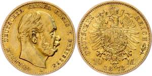 Prussia 10 Mark, 1873 A, Wilhelm I., ss, J. ... 