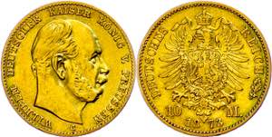 Prussia 10 Mark, 1873, C, Wilhelm I., ss. J. ... 