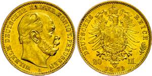 Prussia 20 Mark, 1872, A, Wilhelm I., small ... 