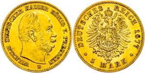 Prussia 5 Mark, 1877, B, Wilhelm I., ... 
