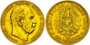 Prussia 10 Mark, 1874 C, Wilhelm I., very ... 