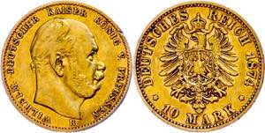 Prussia 10 Mark, 1874, B, Wilhelm I., ss. J. ... 