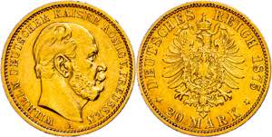 Prussia 20 Mark, 1875 A, Wilhelm I., tiny ... 