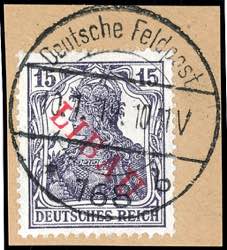 Libau 15 Pfg Germania with red overprint, ... 