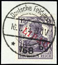 Libau 15 Pfg Germania with red overprint ... 