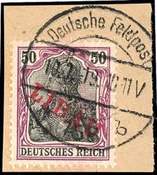 Libau 50 Pfg Germania with red overprint, ... 