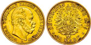 Prussia 20 Mark, 1875, Mzz A, Wilhelm I., J. ... 
