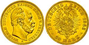 Prussia 20 Mark, 1882, Wilhelm I., small ... 