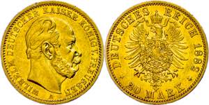 Preußen Goldmünzen 20 Mark, 1882, Wilhelm ... 