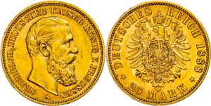 Prussia 20 Mark, 1888, Friedrich III., tiny ... 
