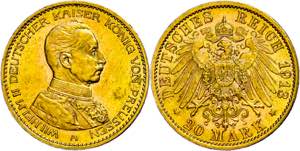 Prussia 20 Mark, 1913, Wilhelm II., tiny ... 