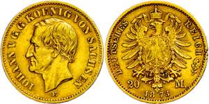 Saxony 20 Mark, 1873, Johann, small edge ... 