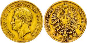 Saxony 20 Mark, 1873, Johann, small edge ... 