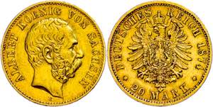 Saxony 20 Mark, 1874, Albert, small edge ... 