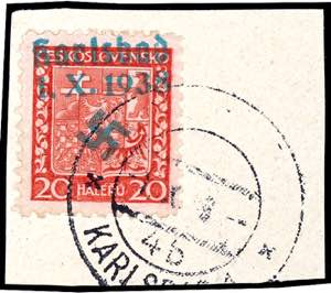 Karlsbad 20 Heller postal stamp with bright ... 