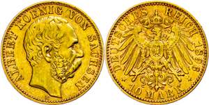 Sachsen 10 Mark, 1896, Albert, kl. Rf., ss. ... 