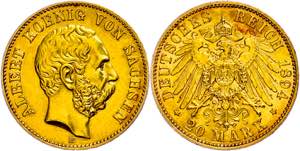 Saxony 20 Mark, 1894, Albert, extremley fine ... 