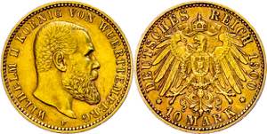 Württemberg 10 Mark, 1900, Wilhelm II., ss. ... 