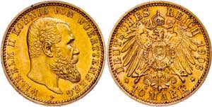 Württemberg 10 Mark, 1906, Wilhelm II., vz. ... 