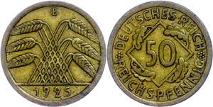 Coins Weimar Republic 50 Reichs penny, 1925, ... 