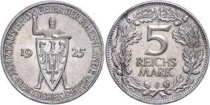 Coins Weimar Republic 5 Reichmark, 1925, J, ... 