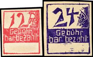 Frankenau 12 Pfg and 24 Pfg fee stamps, ... 
