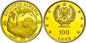 Albania 100 Leke, Gold, 1968, grape ... 