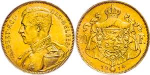 Belgium 20 Franc, Gold, 1914, Albert, Fb. ... 