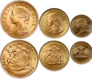 Chile Lot 3 gold coins: 20 Peso 1976 (4, 09 ... 