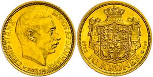 Denmark 10 coronas, Gold, 1913, Christian X, ... 
