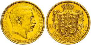 Denmark 10 coronas, Gold, 1917, Christian X, ... 