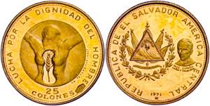 El Salvador 25 Colones, Gold, 1971, century ... 