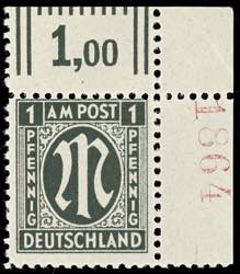 Bizone 1 Pfg first issue of stamps for ... 