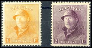 Belgien 1919, 1 Fr. und 2 Fr. Albert I, zwei ... 