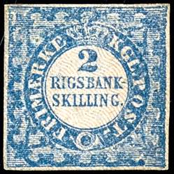 Denmark 1852, 2 R. B. S. Blue, plate I, ... 
