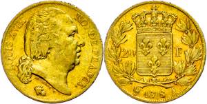 France 20 Franc, Gold, 1818, Louis XVIII, A ... 